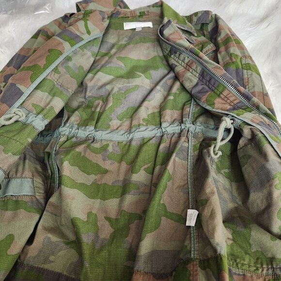 J Crew Jacket Womens XS Boyfriend Fatigue Hooded Camouflage Cotton camo army zip - Picture 6 of 13